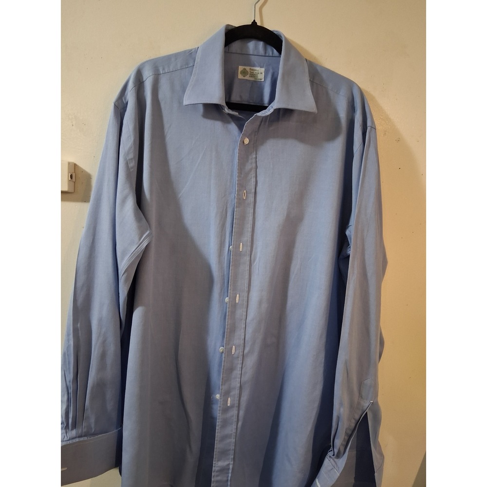 Borrelli Bergdorf Goodman Light Blue Twill French Cuff Dress Shirt Italy 17 43